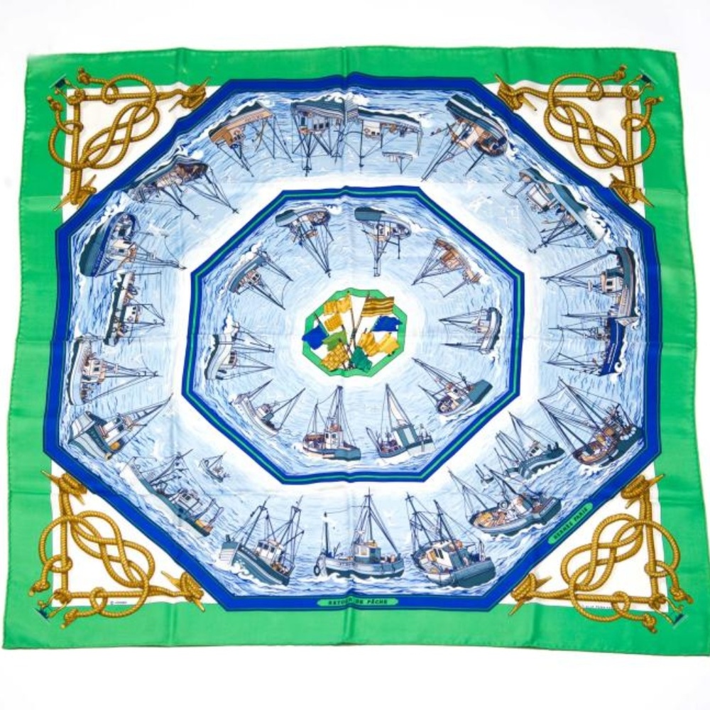 HERMES HERMÈS FOULARD DE SOIE RETOUR DE PÊCHE Est: